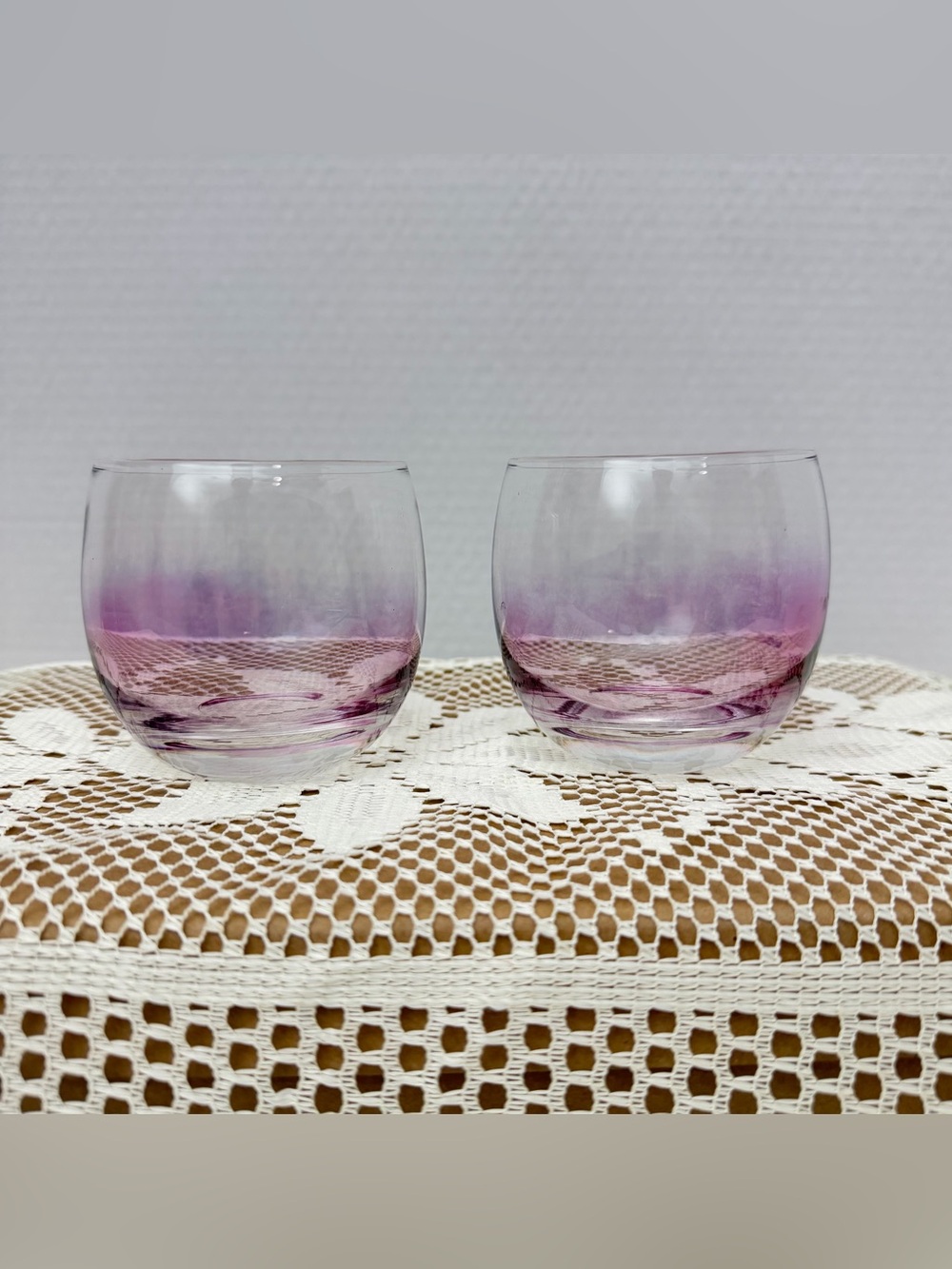 1960’s Roly Poly Drinking Cocktail Glasses Pink Purple Ombré MCM Vintage